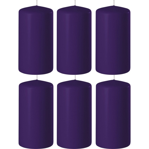 6x Paarse cilinderkaarsen/stompkaarsen 6 x 8 cm 27 branduren -