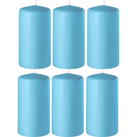 6x Turquoise cilinderkaarsen/stompkaarsen 6 x 12 cm 45 branduren -