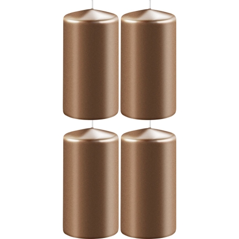 4x Metallic koperen cilinderkaarsen/stompkaarsen 6 x 12 cm 45 branduren -