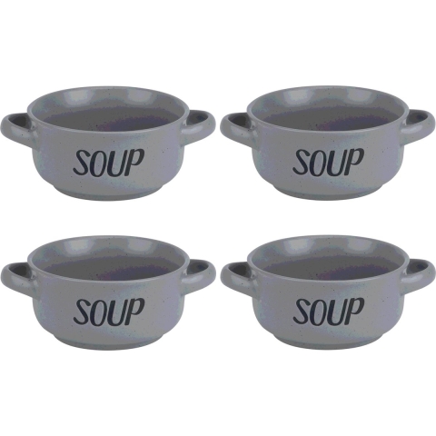 Soepkom van aardewerk - 4x - grijs - Dia 13,5 cm - 470 ml - Servies - Soepkommen -