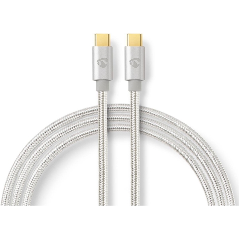 Nedis CCTB60800AL10 Usb 2.0 Kabel Voor Synchroniseren, Laden En Av-ondersteuning Usb-c™ Male Naar Usb-c™ Male 5a - 100w Verguld 1.0 M Rond Gevlochten Zilver Afdekbox Met Venster