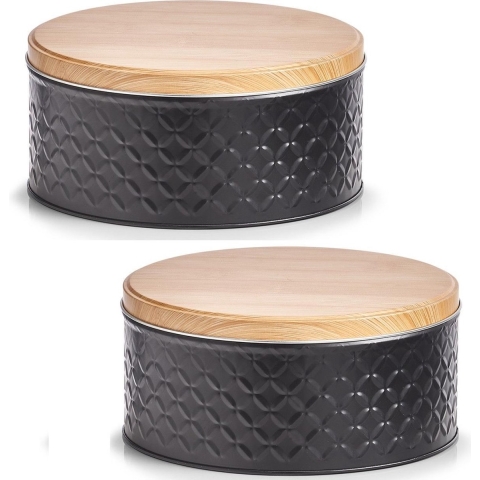 Voorraadblik - 2x - zwart - 20 x 10 cm - 3,8 liter - bewaarblik met houtlook deksel -