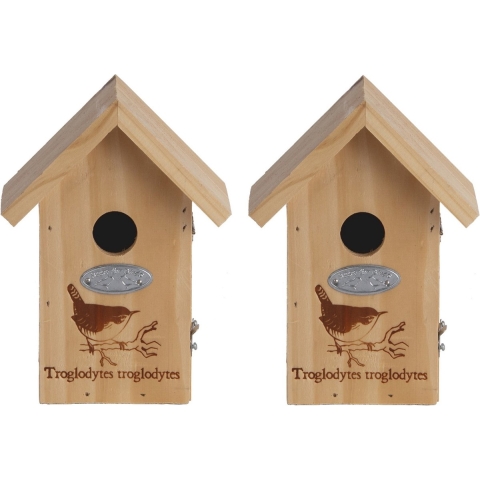 2x Vogelhuisjes/nestkastjes winterkoning silhouet 19 cm -
