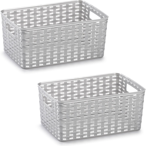 4x Zilveren geweven opbergboxen/opbergmanden 10 liter kunststof -