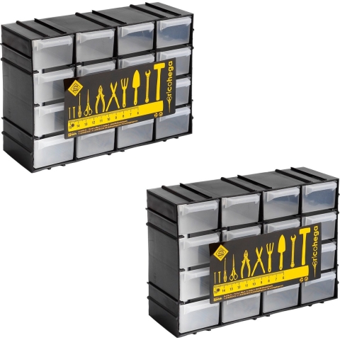 Sorteerbakjes spijkers/schroeven - 3x stuks - 16 lades - 22 x 8 x 15 cm - opbergkastjes - ophangbaar -