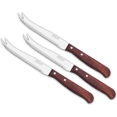 Kaasmes - 3x - 20 cm - RVS - houten handvat - mes om kaas mee te snijden -