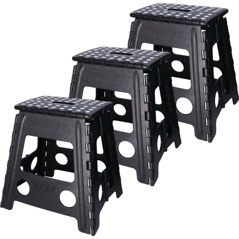 Benson Opvouwbaar krukje - Set van 3x stuks - zwart - 39 cm - kunststof - tot 120 kg -