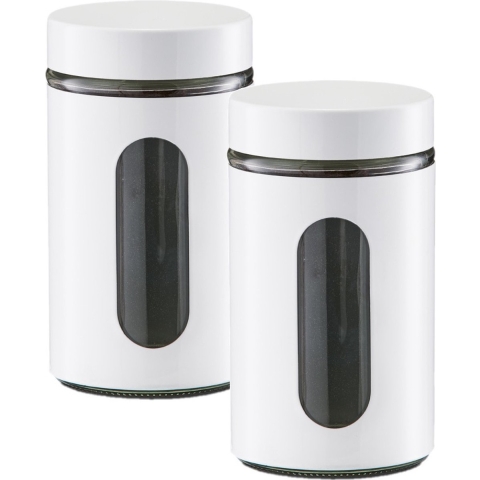 Voedsel keuken voorrraadpot - 2x - metaal - wit - 900 ml - met venster - blikken/bussen -
