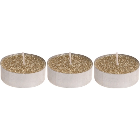 12x Gouden glitter waxinelichtjes/theelichtjes 6 cm -