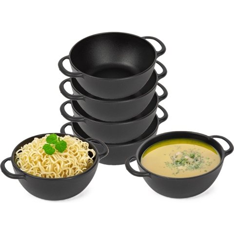 Soepkommen met hengsels - 10x - Campinglife - kunststof - D11 x H5 cm - zwart - Stapelbaar -