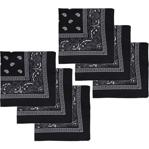 Bandana - 6x - zwart - boeren zakdoek - dames/heren - vierkant - cowboy verkleedkleding -