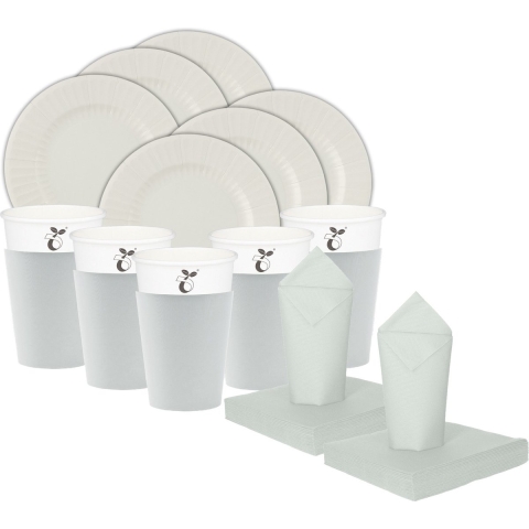 Feest BBQ bordjes/bekertjes/servetten set - 16 personen - zilver grijs - papier/karton -