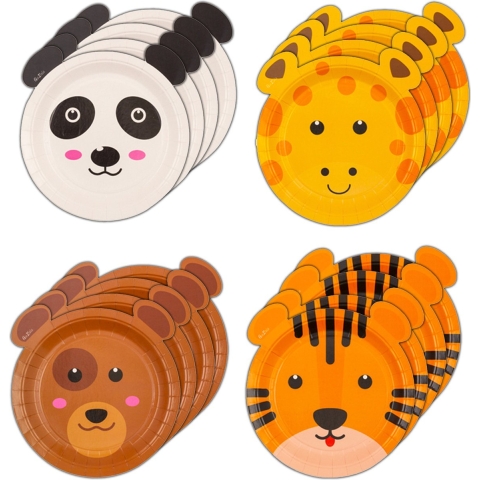 Feestbordjes/kinderbordjes - 32x - dierentuin - rond - karton - 18 cm - kinderfeest - verjaardag -