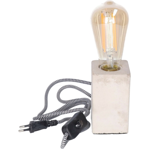 Tafellamp Cement - grijs - hout - strijkijzer snoer - 6 x 6 x 11 cm - incl Retro LED lamp -