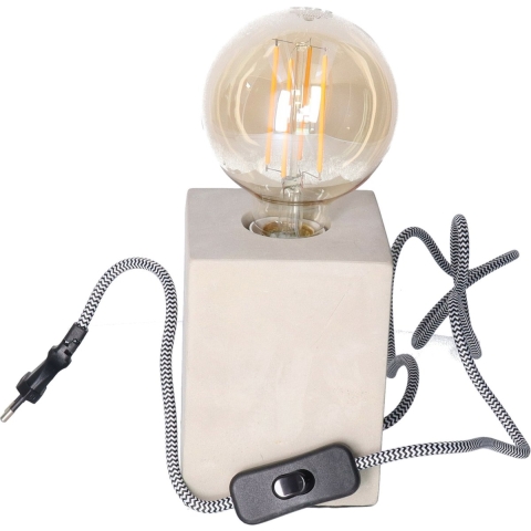 Tafellamp Cement - grijs - hout - strijkijzer snoer - 9.5 x 9.5 x 13 cm- inclusief LED Retro -