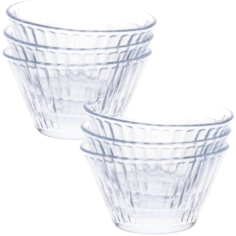 Kommetje/serveer schaaltje - 12x - ontbijt/hapjes - glas - streep relief - 300 ml - 11 x 7 cm -