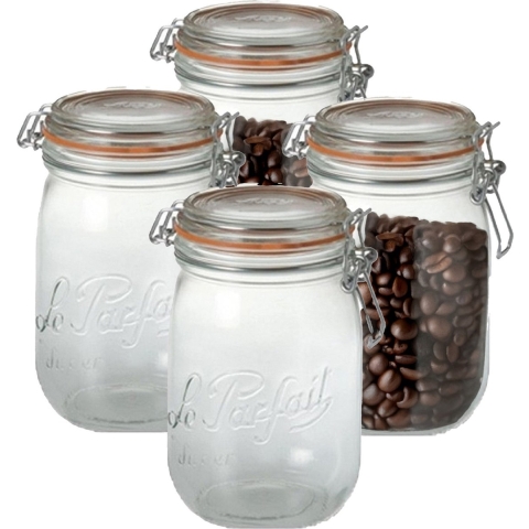 Voorraad/weckpot - 4x - transparant - glas - 14,5 x 8,5 cm - 750 ml - Le Parfait -