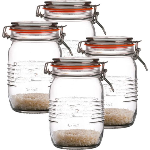 Weckpot/inmaakpot - 4x - 1L - glas - met beugelsluiting - D14 x H17 cm -