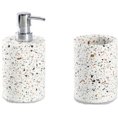 Badkamer/toilet set - 2 stuks - wit - terrazzo design - keramiek -