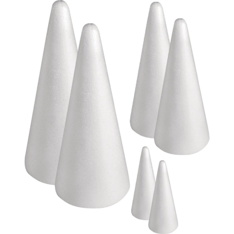 Piepschuim vorm/figuur spitse kegels - set van 6x - wit - H12/21/28 cm - Hobby materialen -