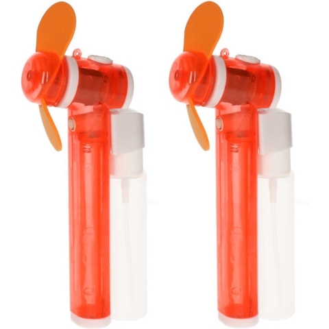 Set van 4x stuks oranje hand ventilators met water verdamper 16 cm -
