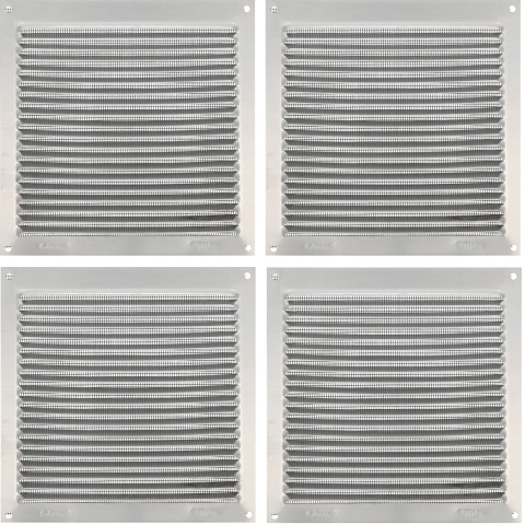 AMIG Ventilatie/muurrooster met gaas - 4x - 170 x 170mm - aluminium - zilver - schoepenrooster -