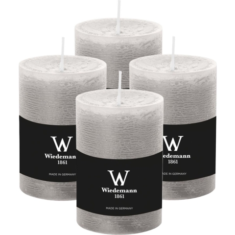 Cilinderkaars/stompkaars - 4x - rustieke kaars - lichtgrijs - 7 x 10 cm - 43 branduren -