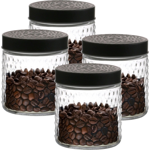 Voorraadpot/bewaarpot Roma - 4x - 500 ml - glas - zwart - D12 x H12 cm -