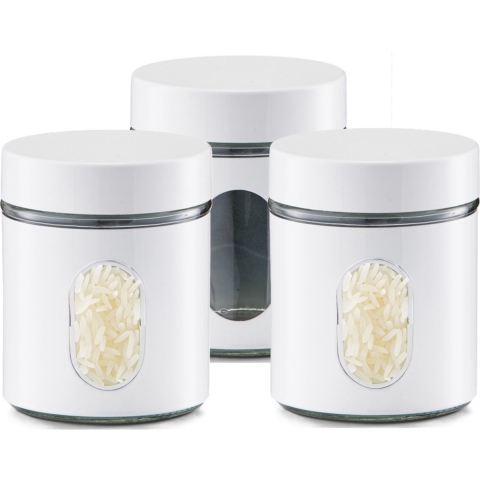 Voedsel keuken voorrraadpot - 3x - metaal - wit - 600 ml - met venster - blikken/bussen -