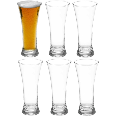 Vivalto Bierglazen - Flutes/vaas - transparant glas - 12x stuks - 320 ml - Conische vorm -