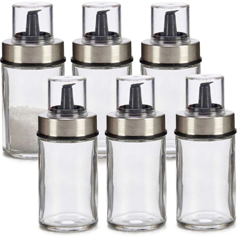 Vivalto Suikerpot Crystal - 6x - glas/rvs metaal - transparant/zilver - 12 cm - dispenser -