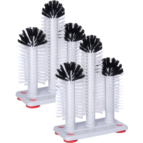 Buemag Spoelborstels voor glazen - 2x - 19x24x10cm - grijs - 3 borstels - professionele borstels -