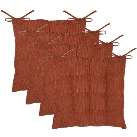 Stof Textile stoelkussen Dandy - 4x - wijnrood - 38 x 38 x 5 cm - touwtjes sluiting - ribcord -