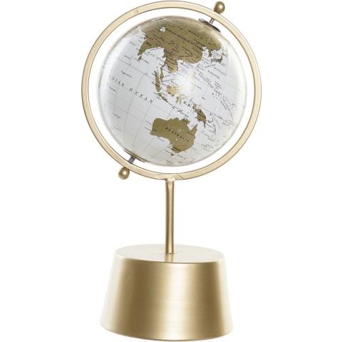 Decoratie wereldbol/globe goud op metalen voet 35 x 19 cm -