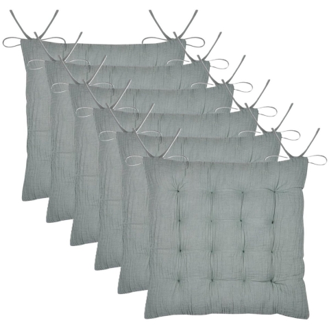 Stof Textile stoelkussen Coline - 6x - mintgroen - 38 x 38 x 4 cm - touwtjes sluiting -