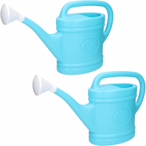 2x stuks lichtblauwe tuin planten gieter met broeskop 6 liter -