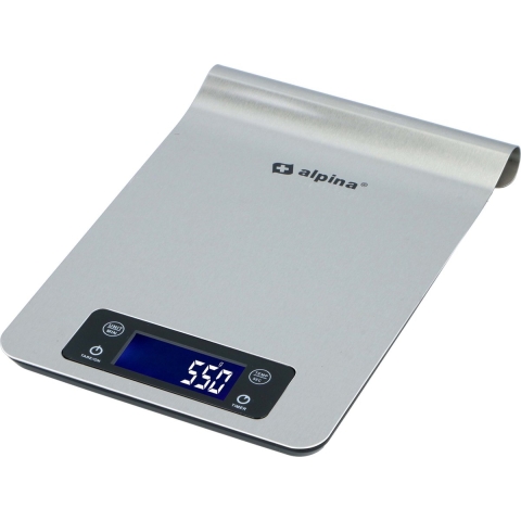 Alpina Keukenweegschaal - digitaal - RVS - grijs - 24 x 16 cm -