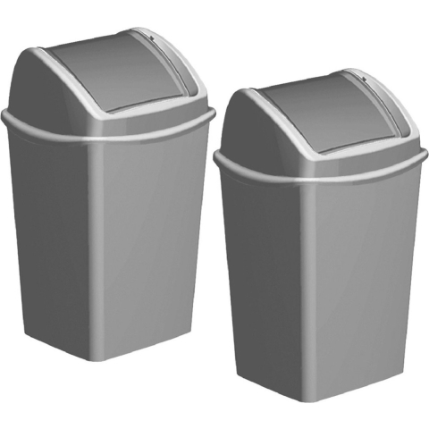 Vuilnisbak/afvalbak met klepdeksel - 2x - Grijs - 9 liter - 24 x 21 x 38 cm - Vuilnisbak/afvalbak -