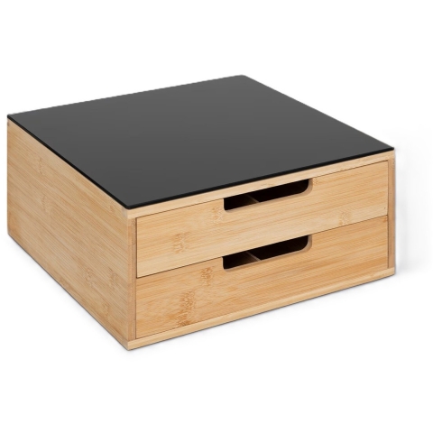 Koffie cups/capsule houder met 2x lades - bamboe - 30 x 30 x 14 cm - lade indeling - zwart/bruin -