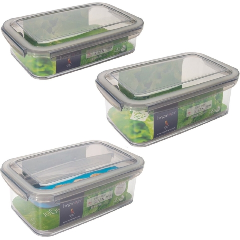 3x Voorraad/vershoudbakjes 1,2 en 1,9 liter transparant/grijs plastic 24 x 15 cm -