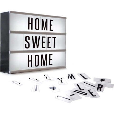 Deco LED lichtbak/lightbox - zwart - A4 formaat - 84 letters - maak eigen teksten -