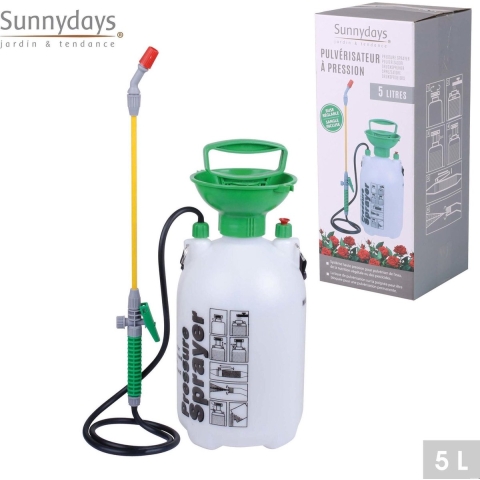 Plantenspuit met hoge druk sproeier en lange spuit - kunststof - 5 liter - wit/groen -