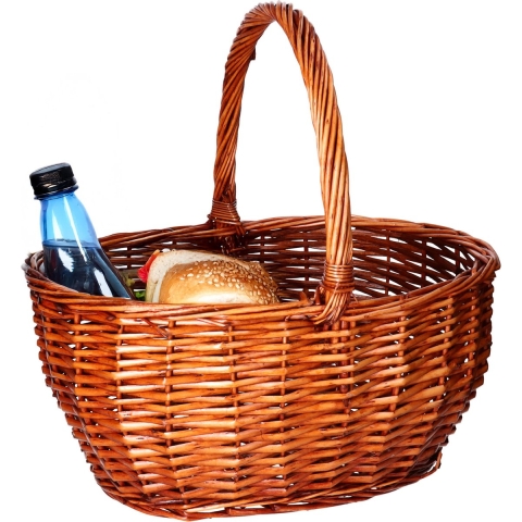 CM Picknickmand met hengsel - mahonie - riet - 42 x 31 x 21 cm - rieten mand -