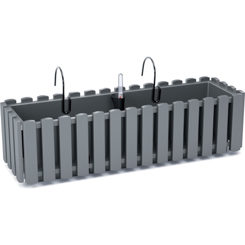 Fence-look plantenbak/bloembak - kunststof - 58 x 18 x 16 cm - grijs - hangend -