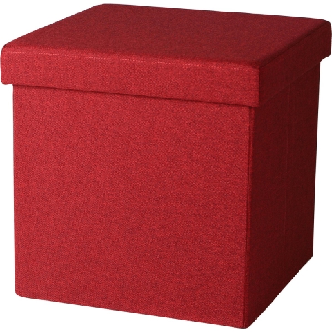 Poef/hocker - opbergbox zit krukje - rood - linnen/mdf - 37 x 37 cm - opvouwbaar -