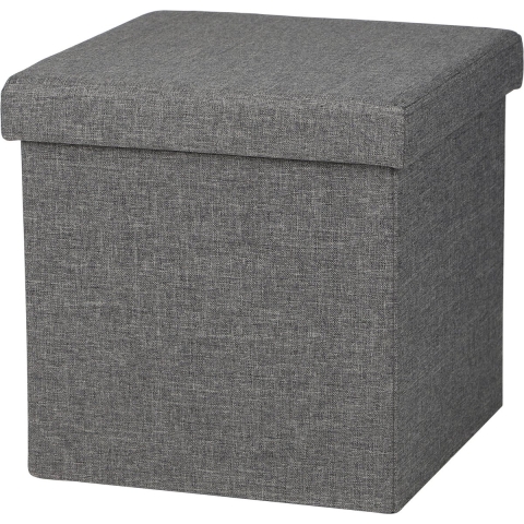 Poef/hocker - opbergbox zit krukje - donkergrijs - linnen/mdf - 37 x 37 cm - opvouwbaar -