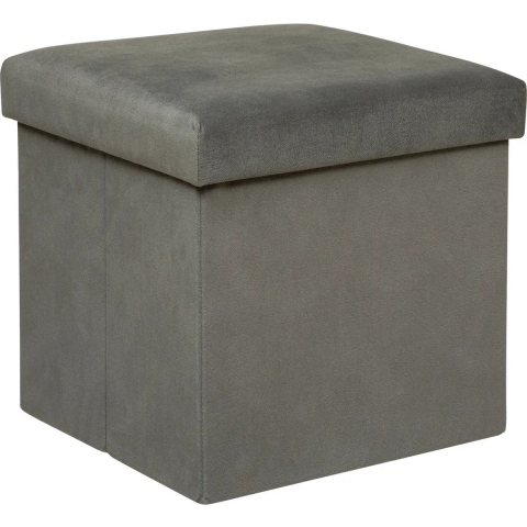 Poef/krukje/hocker Amber - Opvouwbare zit opslag box - fluweel Donkergrijs - D38 x H38 cm -
