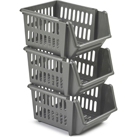 Manden/organisers - 9x stuks - stapelbaar - grijs - 23 x 21 x 13 cm -