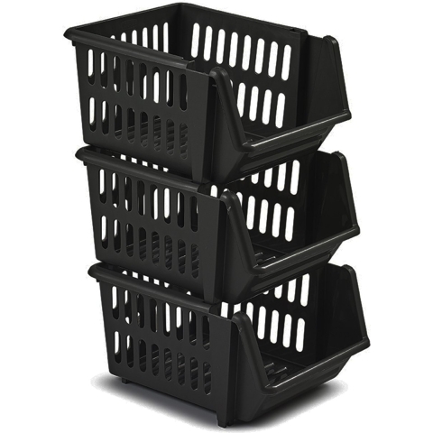 Manden/organisers - 9x stuks - stapelbaar - zwart - 23 x 21 x 13 cm -