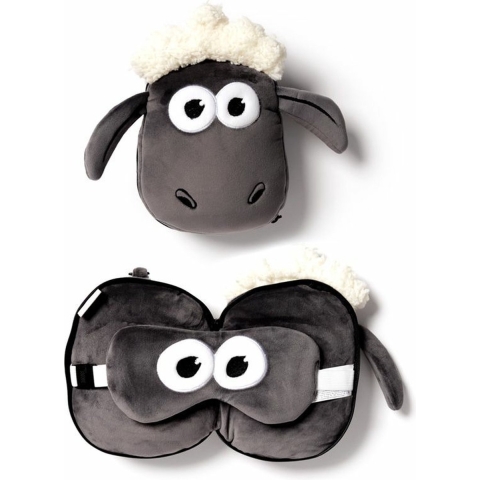 Shaun het Schaap knuffel/reiskussen/slaapmasker - 2-in-1 set - voor kinderen -